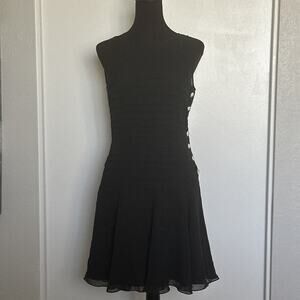 Niteline Della Roufogi Little Black Dress Rhinestone Buttons Size 6 Silk Short